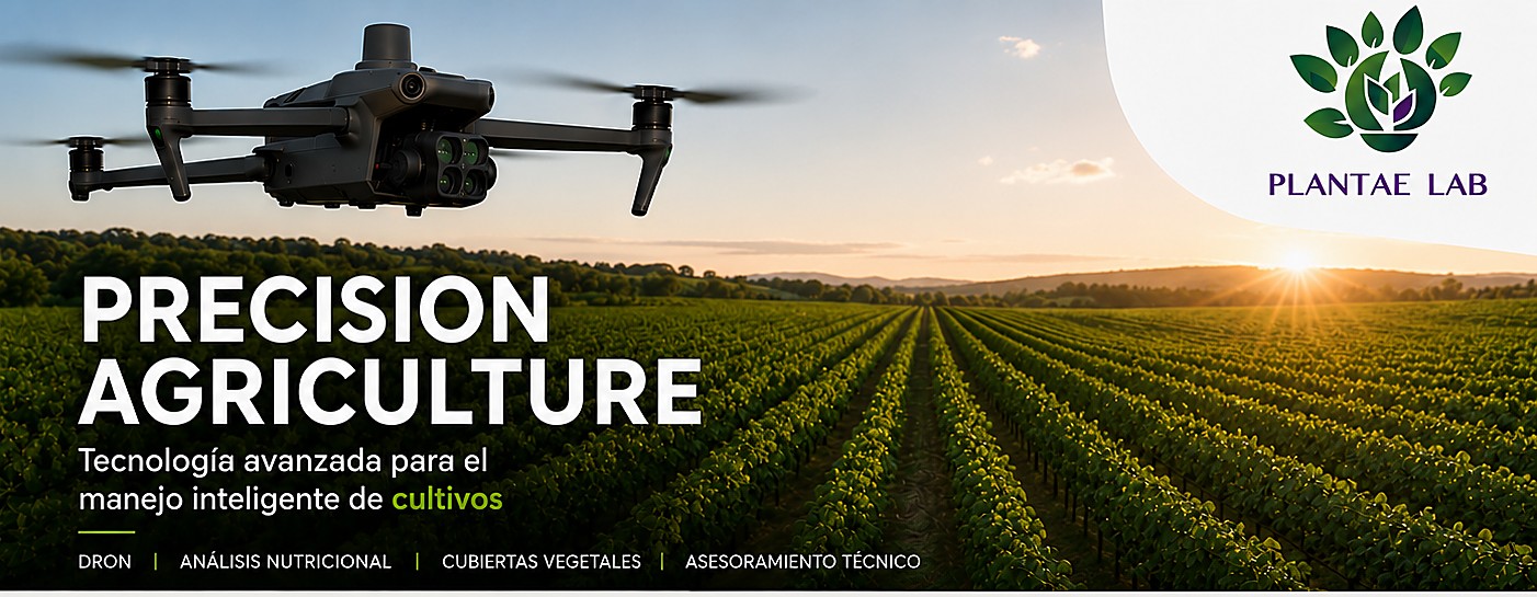 Dron multiespectral sobrevolando un viñedo al atardecer — Agricultura de precisión, PLANTAE LAB